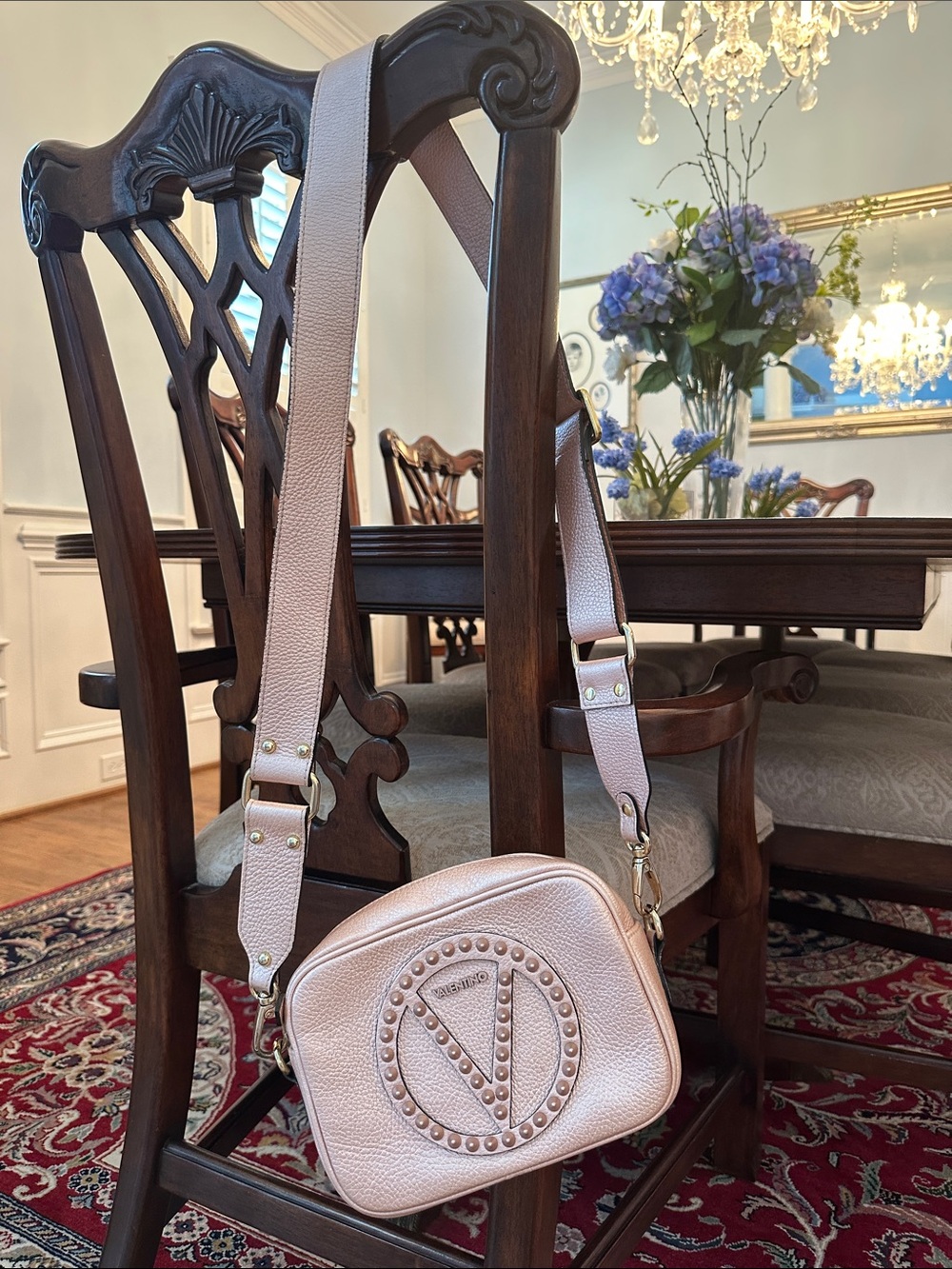 Valentino Blush Leather Studded Crossbody Bag with Gold Hardware - Picture 2 of 6